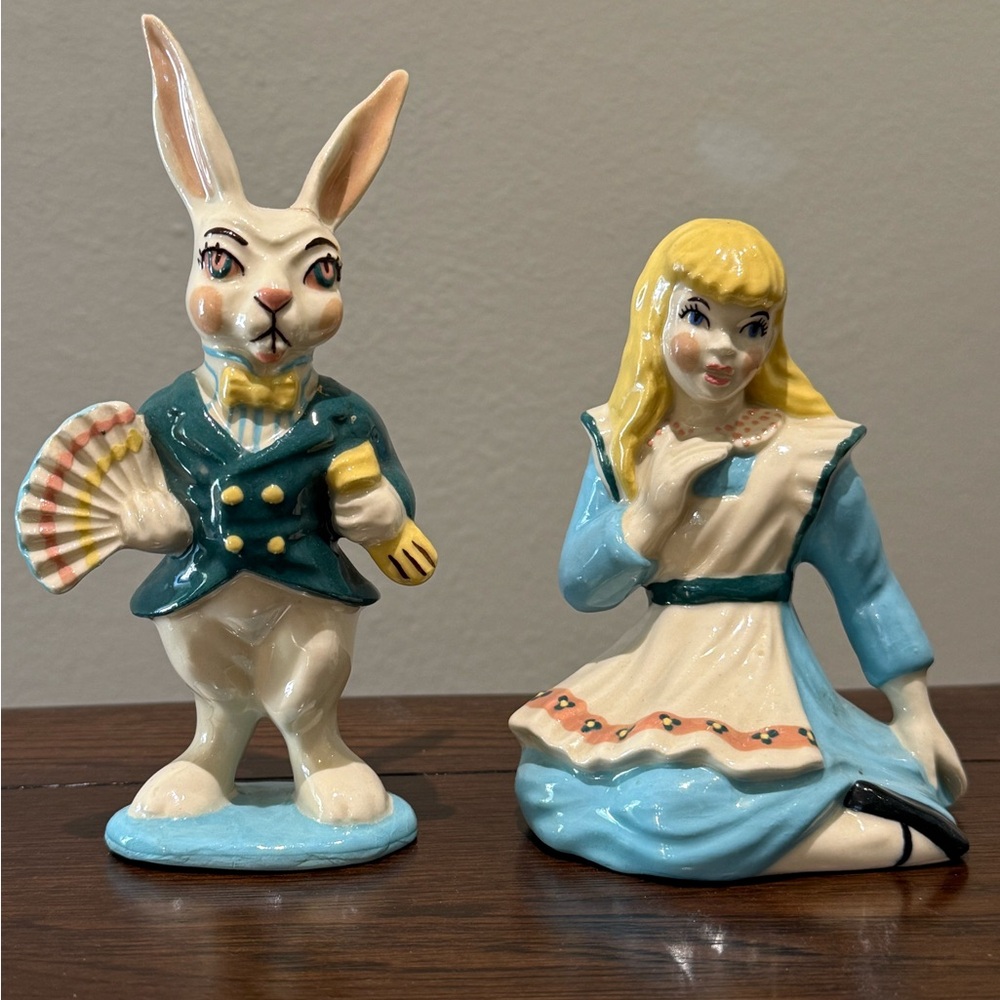 RARE Vintage Alice in Wonderland & March Hare Ceramic Figurines - Mint Condition